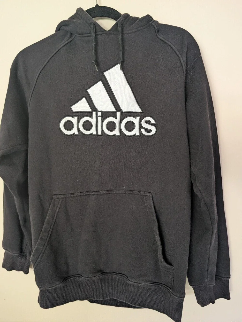 adidas Black Hoodie with White Trefoil-Style Logo